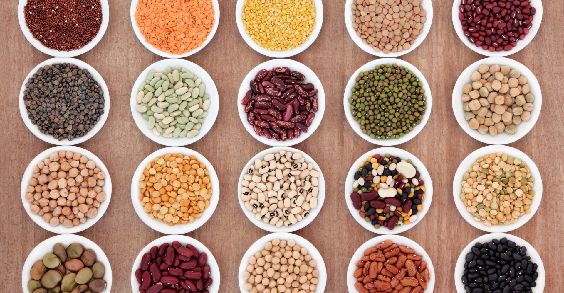 bowls of various pulses supplied by chelmer foods